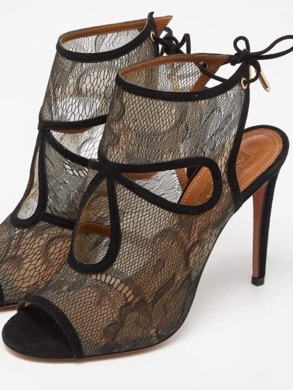 Aquazzura Black Lace and Suede "Sexy Thing" sandals SIZE 38